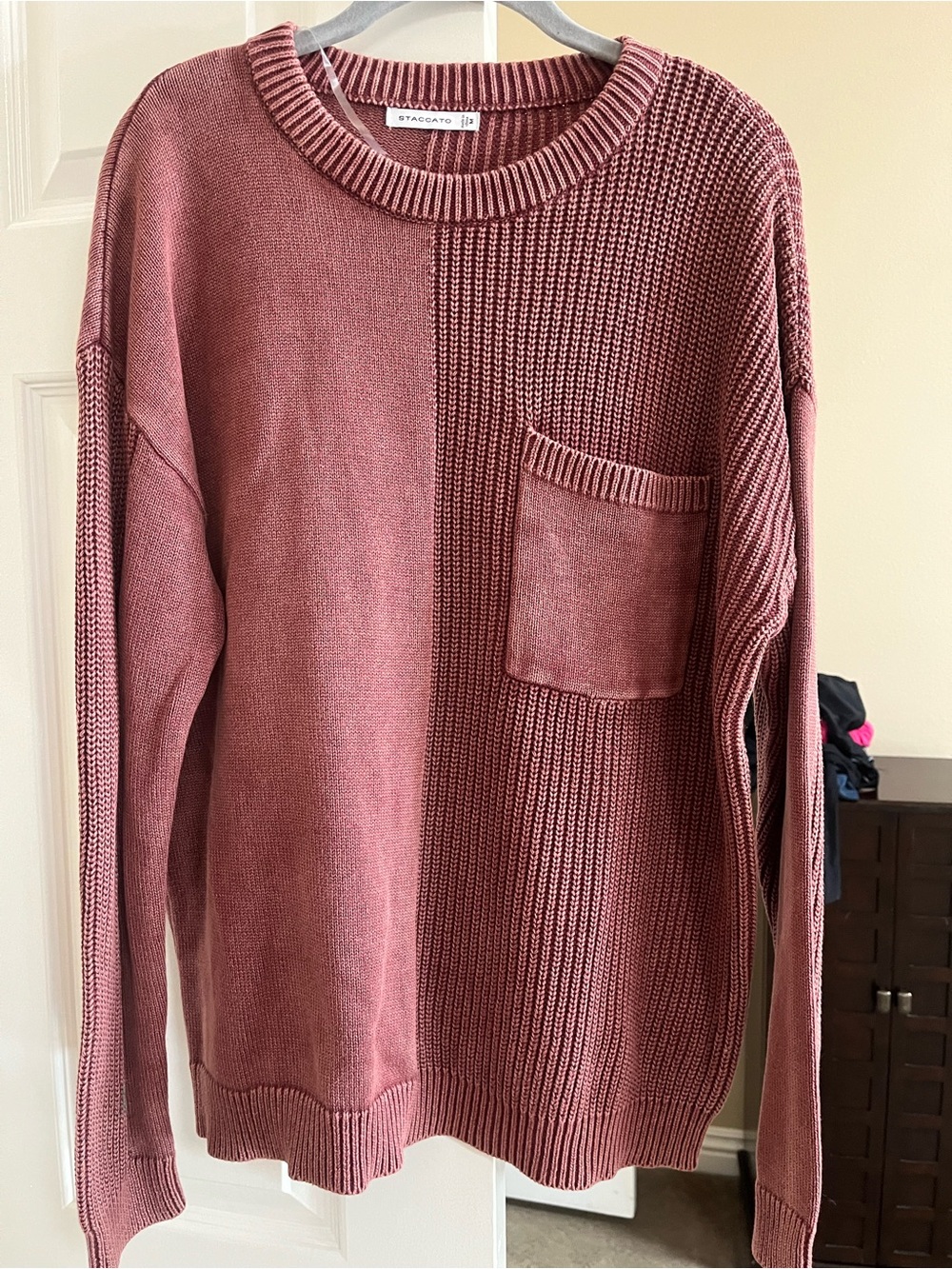 Staccato Dusty Rose Two-Tone Knit Crewneck Sweater